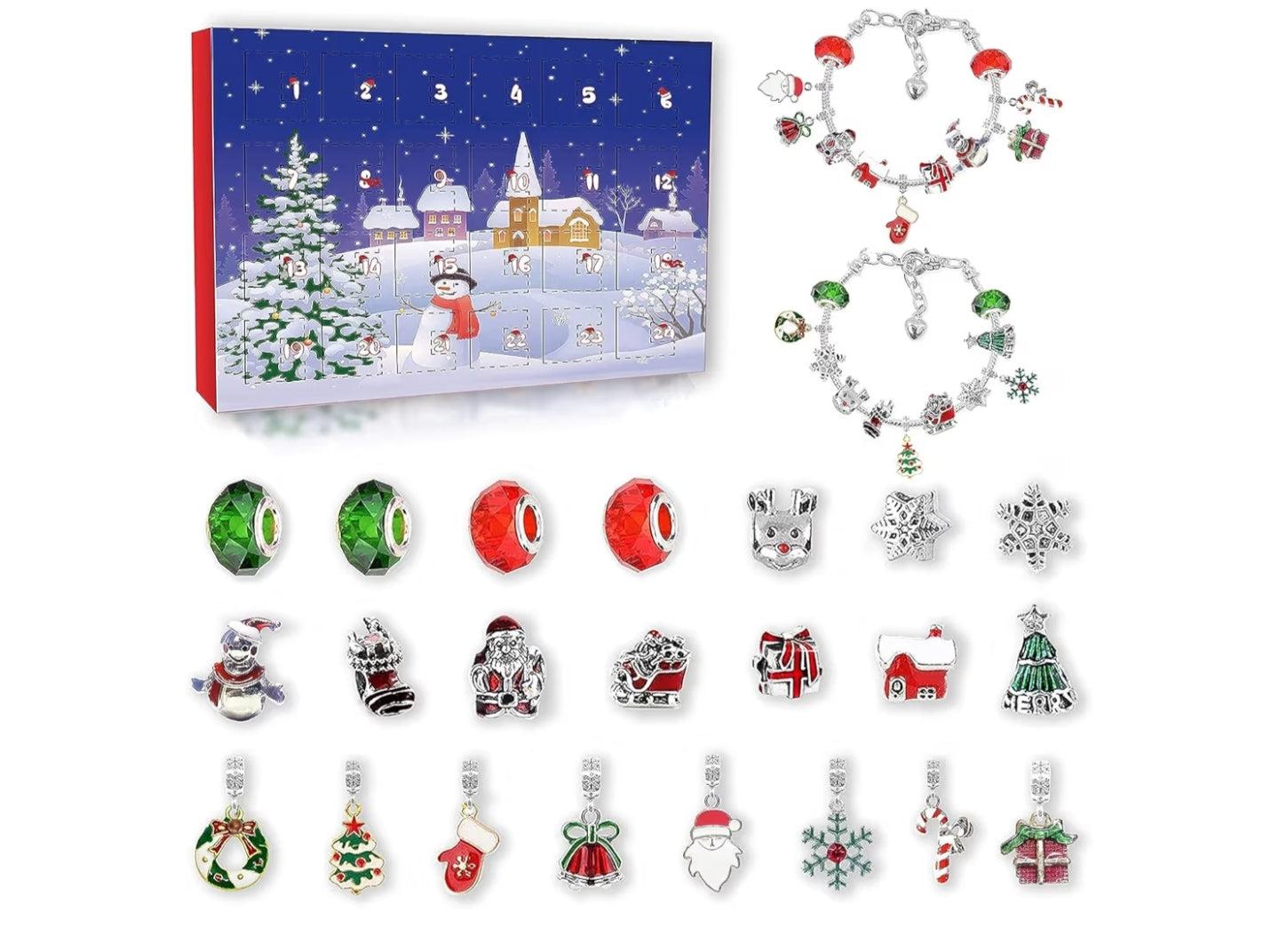 Girls Advent Calendar Charm Bracelet and Necklace Making Kit for Kids Christmas Countdown Calendars
