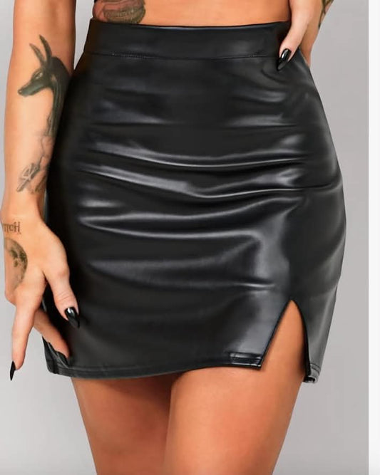 Women Faux Leather Skirt High Waist Pencil Skirts Tummy Control Bodycon Mini Short Skirt