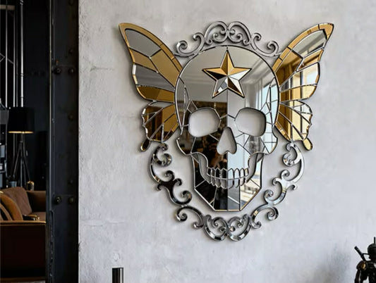 30 pcs Acrylic Skull Butterfly Combination Decorative Mirror, Artistic Mirror Splicing Decorative Mirror
