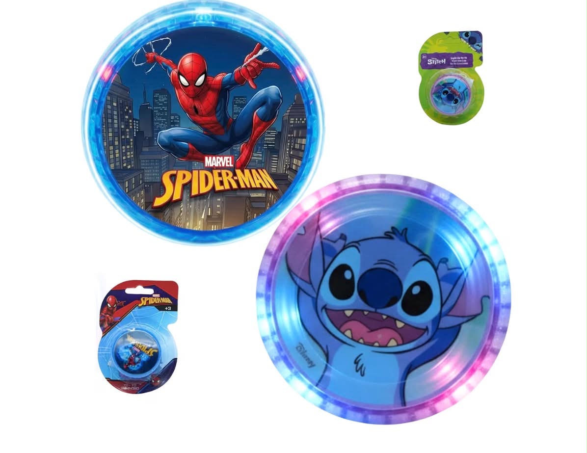Marvel Spiderman & Disney Stitch Light Up Yo-Yo Set – 2 Pack Character YoYos for Kids, Beginner Friendly Responsive YoYo Toys, Fun Fidget Spinner
