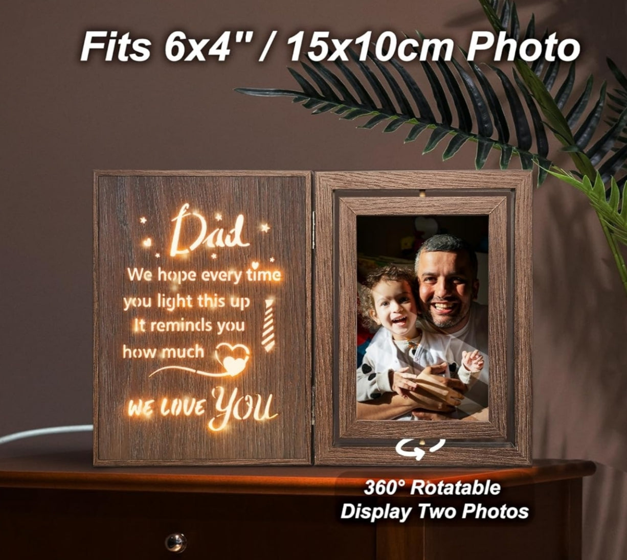 Dad Light Up Photo Frame Father's Day Birthday Gift for Dad from Daughter Son, Holds Two 4x6 Photos