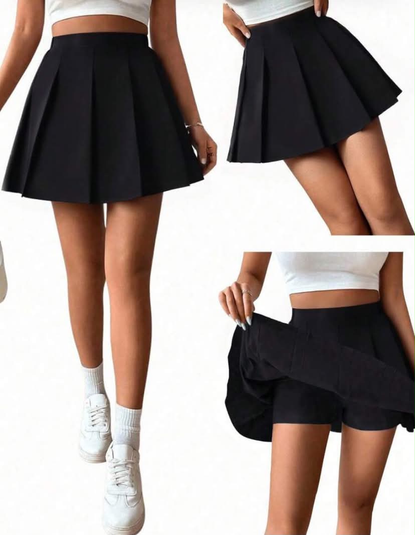 2 pcs Pleated High Waist Skirt With Built-In Shorts,2-In-1 Skirt Pants,School Casual Summer Back-To-School