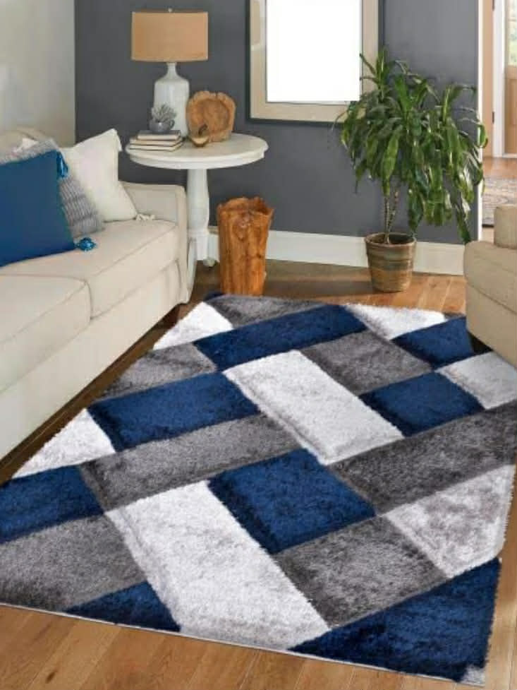 3D Shaggy Rugs Modern Geometric Design Large Area Rugs for Living Room Bedroom Thick Fluffy Floor Mats Small Door Mat (Blue, 60 x 110 cm)