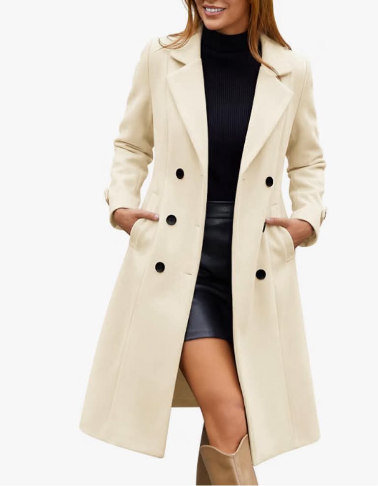 heekpek Women's Long Trench Coat Elegant with Double-Breasted and Pockets