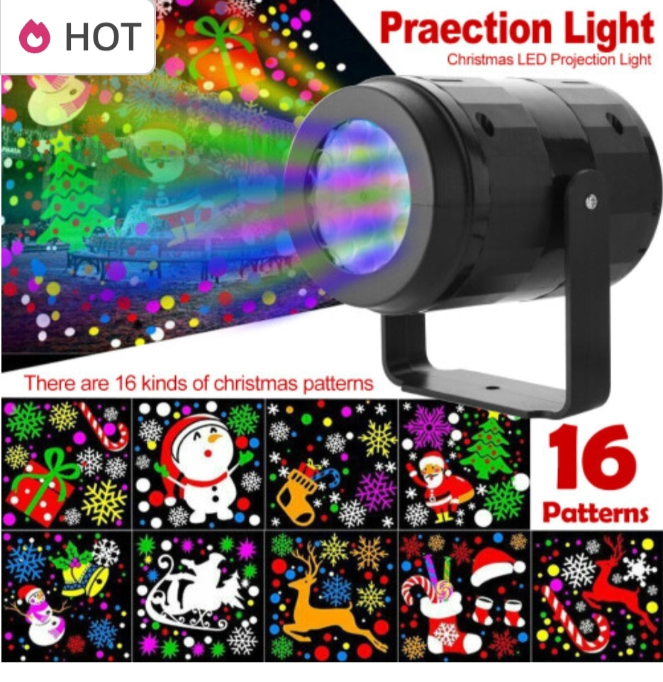 16-Pattern Christmas Projector Light - Automatic Rotating LED Projections for Indoor Parties (85-240V)