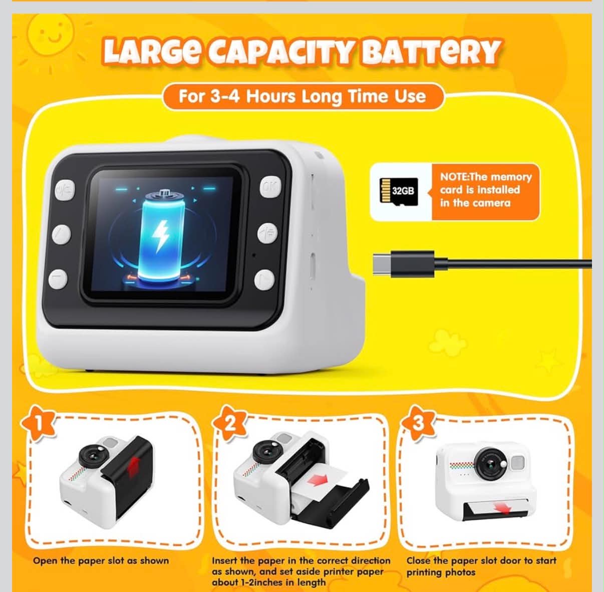 Kids Camera Instant Print, 1080P Instant Print Camera for Kids with 32GB Card & 3 Rolls Paper, Selfie Digital Camara, Funny Toys Gifts for Boys & Girls Age 3-12