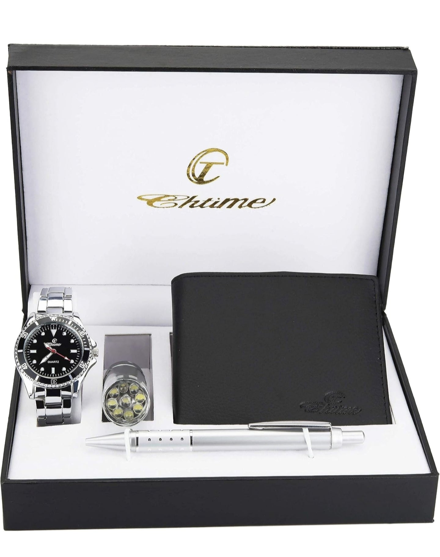 Men's Black Watch Gift Box – LED Lamp – Wallet – Pen