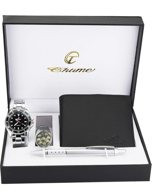 Men's Black Watch Gift Box – LED Lamp – Wallet – Pen