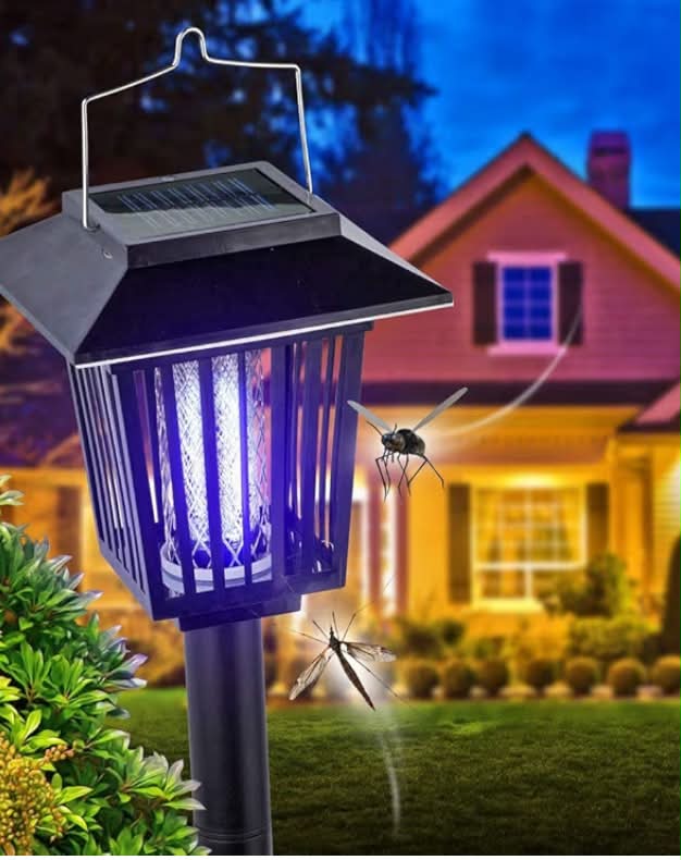 New & Improved Solar Powered Zapper- Enhanced Outdoor Flying Insect Killer- Hang or Stake in The Ground- Cordless Garden Lamp- Portable LED Machine- Best Stinger for Mosquitoes/Moths/Flies (Black)