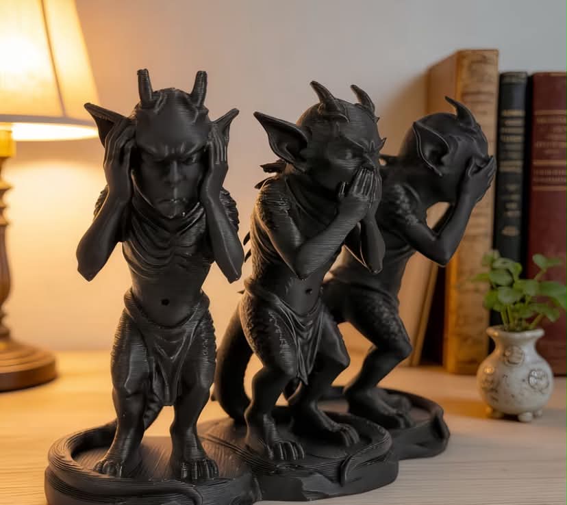 A Collection of 1-3 Gothic Devil Figures, Representing Undead Malevolence And Hidden Darkness, Featuring Matte Black Finishes. These Dark Fantasy Desk Ornaments Are Perfect for Fans of Gothic Aesthetics