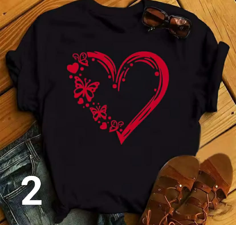 Watercolor Butterfly Heart Printed T Shirt