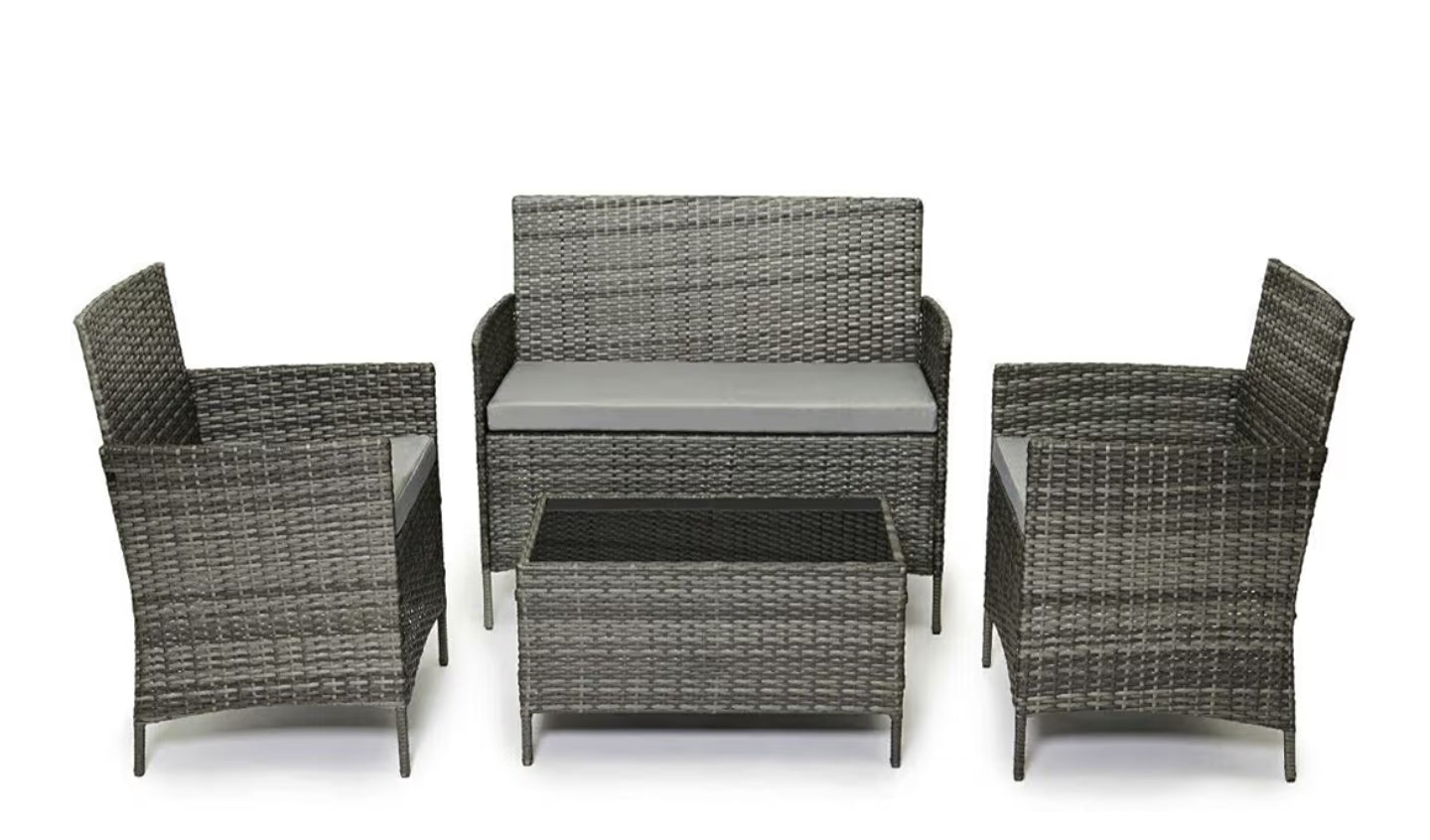 Rattan Garden Furniture Set Patio Conservatory Indoor Outdoor 4 Seater Piece Modular Sofa Loveseat Chair Glass Top Coffee Table with Cushions
