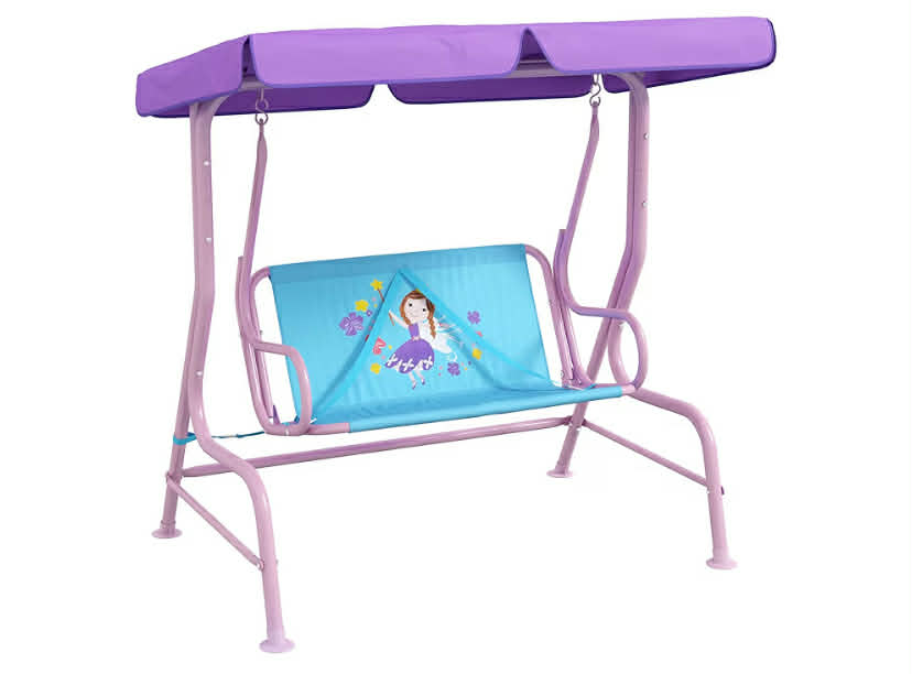 Outsunny 2 Seat Kids Swing Chair with Adjustable Canopy, Fairy Themed Double Kids Garden
