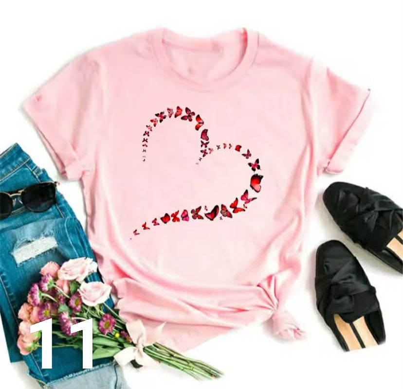 Watercolor Butterfly Heart Printed T Shirt