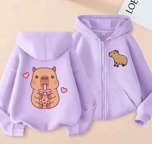 Funny Kids Capybara Zip Up Hoodie