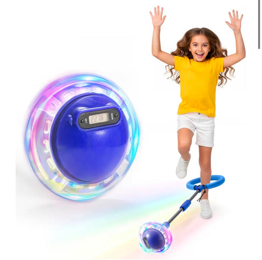 Ankle Skip Ball with Counter, Timer, Cal Calculator, Foldable Foot Skipping Ball with LED Lights, Portable Sports Jump Rope Toy with Carrying Bag