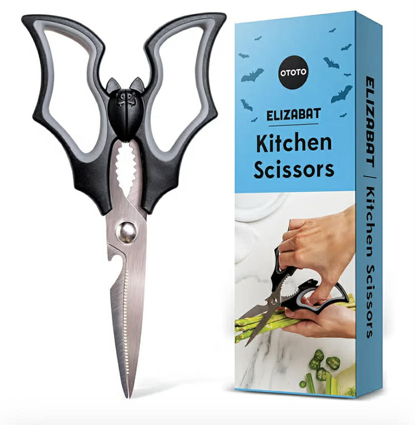 New! Elizabat Kitchen Scissors by OTOTO - Cute Bat Gothic Kitchen Shears, Spooky Bats Halloween Gifts, Cooking Scissors, Goth Gifts
