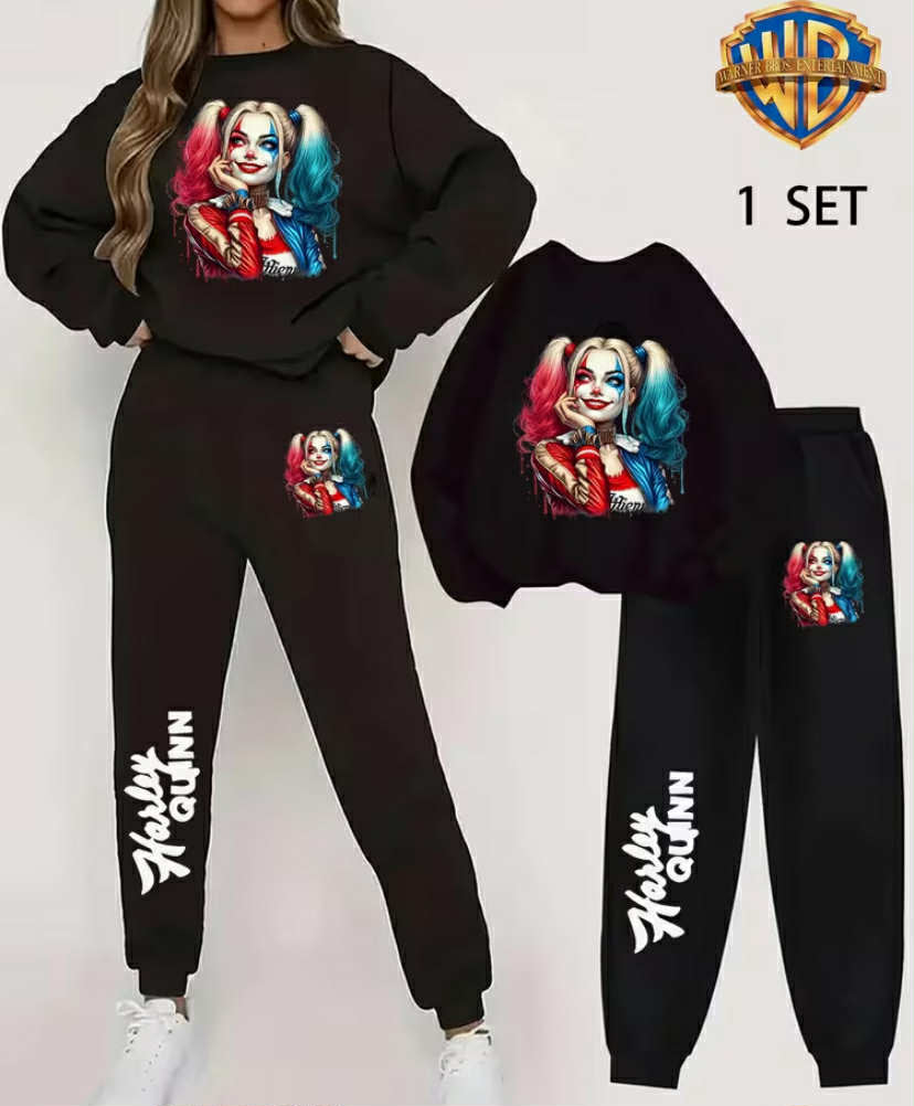 1 Set Women'S Outfit Featuring a Quinn Themed Round Neck Pullover Sweatshirt And Long Pants.
