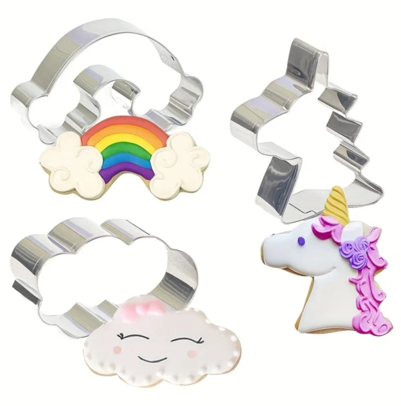Mini Cookie Cutters Unicorn Rainbow Cloud Set 3pcs Stainless Steel Cookie Cutters - Polymer Clay Cutters Fruit Cutter Small Biscuit Cookie Cutters for Kids