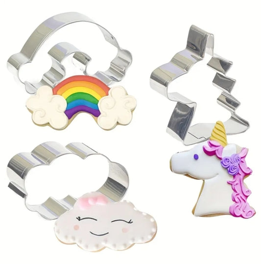 Mini Cookie Cutters Unicorn Rainbow Cloud Set 3pcs Stainless Steel Cookie Cutters - Polymer Clay Cutters Fruit Cutter Small Biscuit Cookie Cutters for Kids