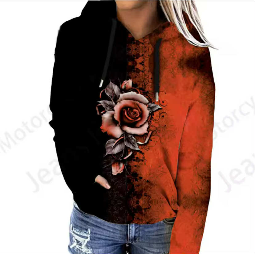 Rose Floral 3d Print Women Hoodie Fashion Oversized Hoodies
