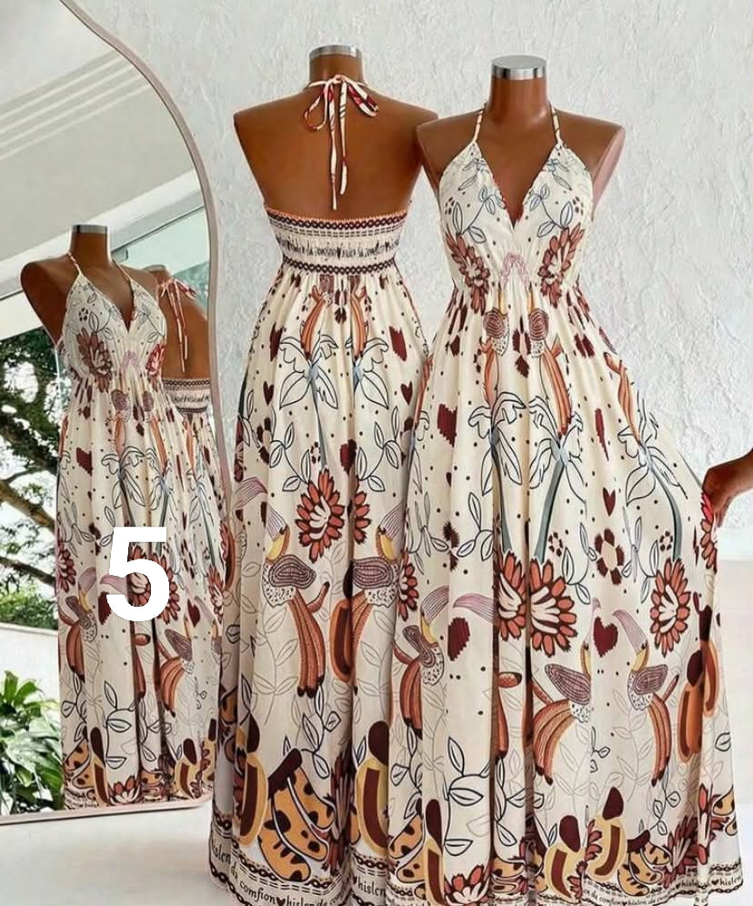 Flirla Bohemian Style Printed Beach Slip Dress