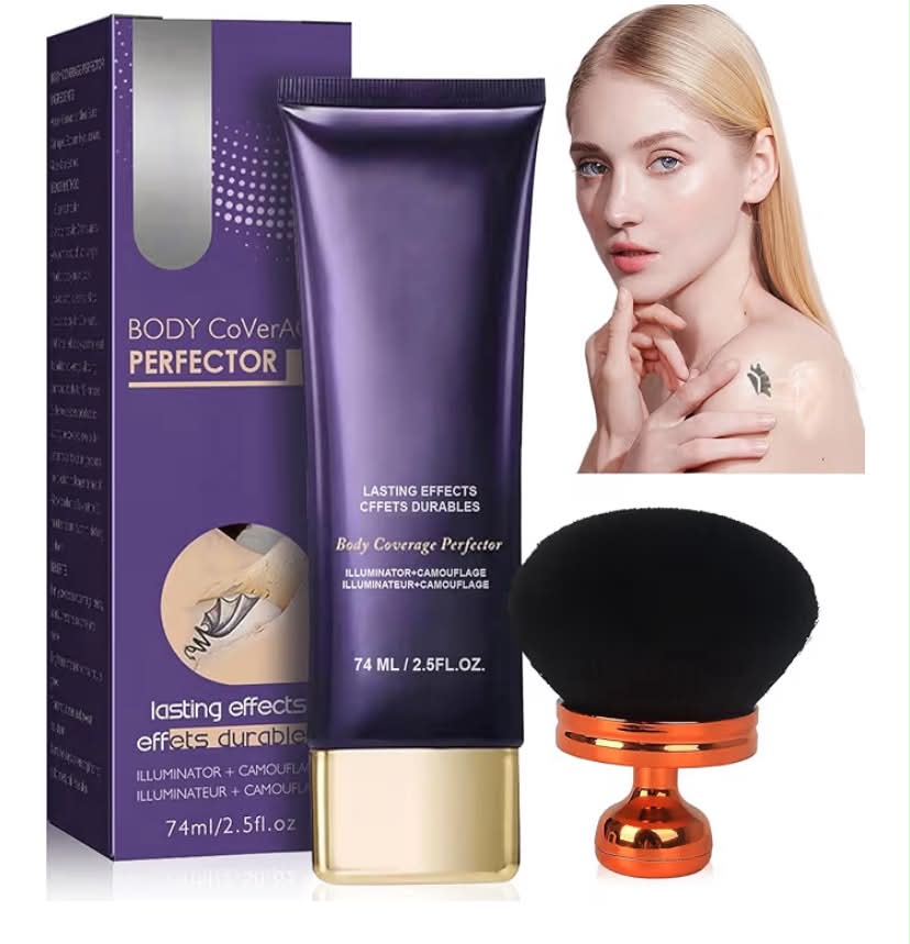Body Coverage Perfector, Leg Makeup, All over Complexion Perfector with Extra Large Body Makeup Brush, Tattoo Cover up Cream Waterproof, Long Last Leg Foundation for Women