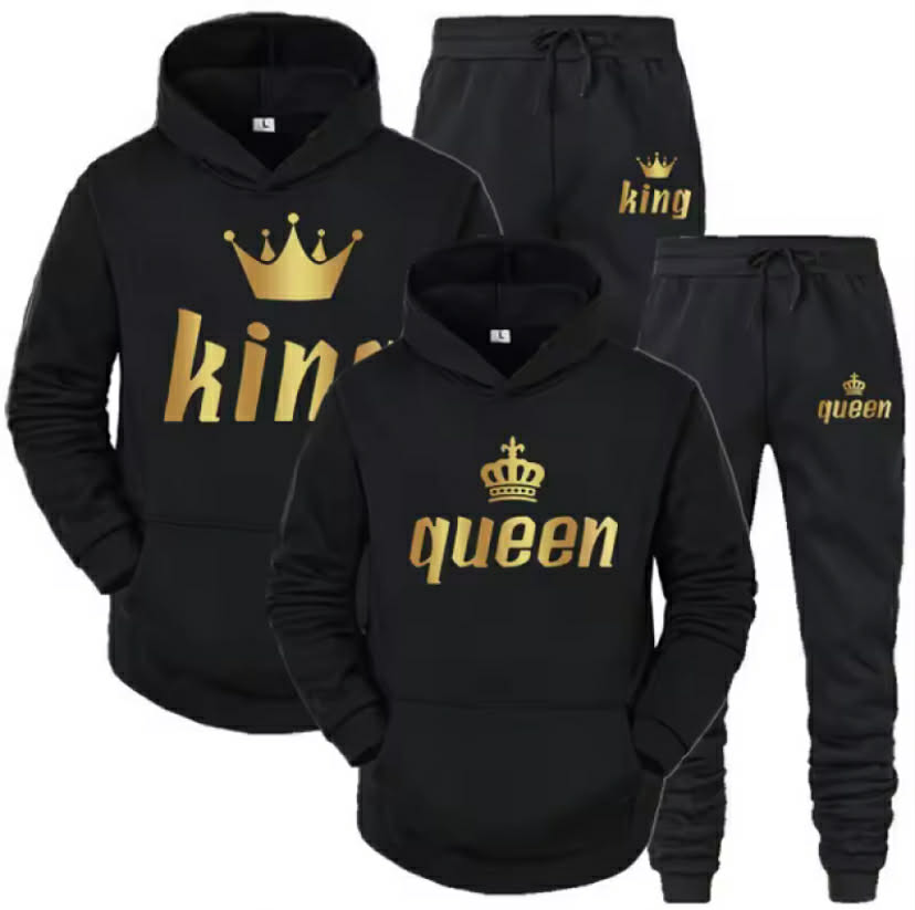 Fashion Long Sleeves KING And QUEEN Printed Hooded Suits