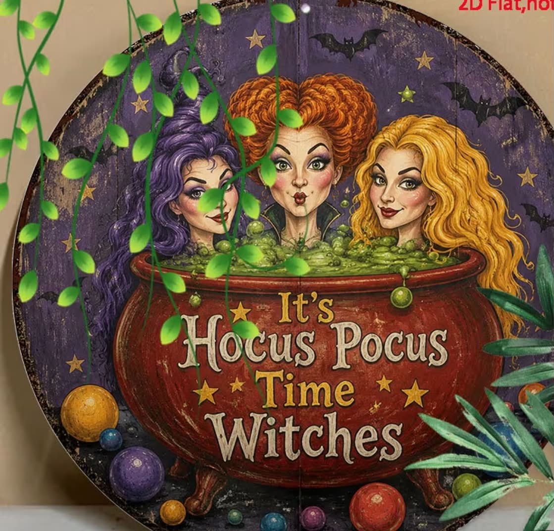 Funny Metal Decor Sign, Three Witches in Red Cauldron Hocus Pocus, Home Decor, Garden Decor