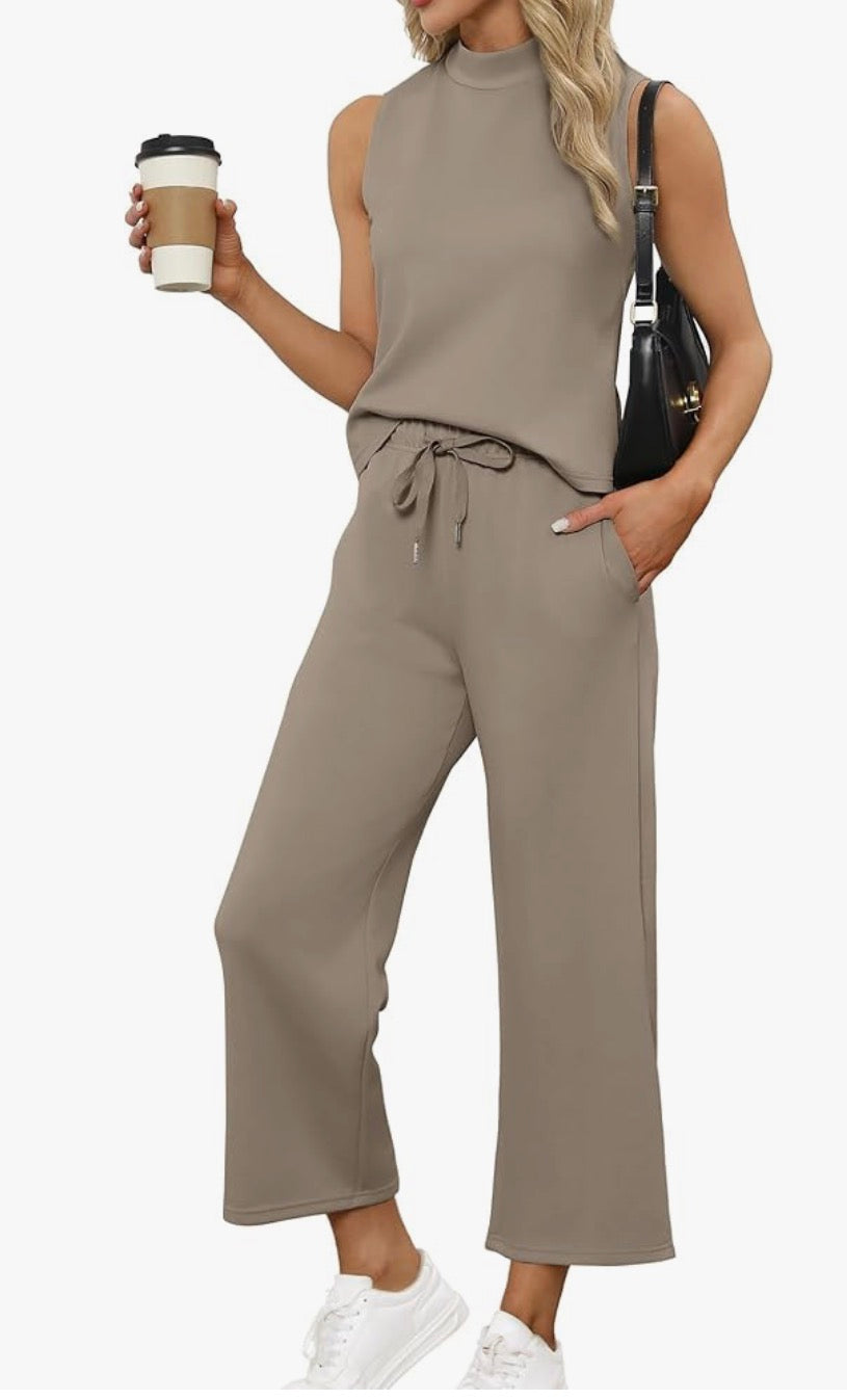 2 Piece Sets with Pockets Women's Tracksuit Full Set Lounge Wear Sets Airport Outfits Lightweight Sleeveless