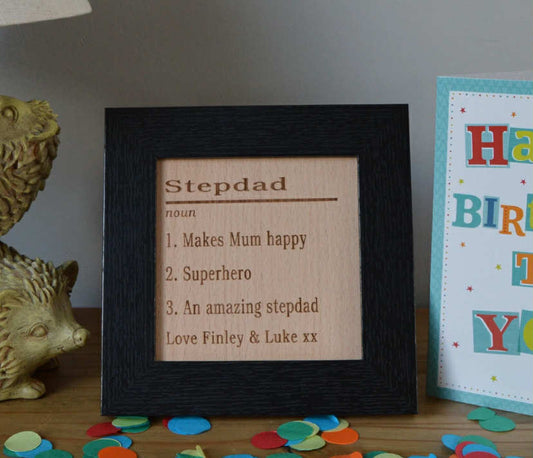 Father's Day Birthday Gift Personalised Stepdad Dad Engraved Wood Plaque Framed