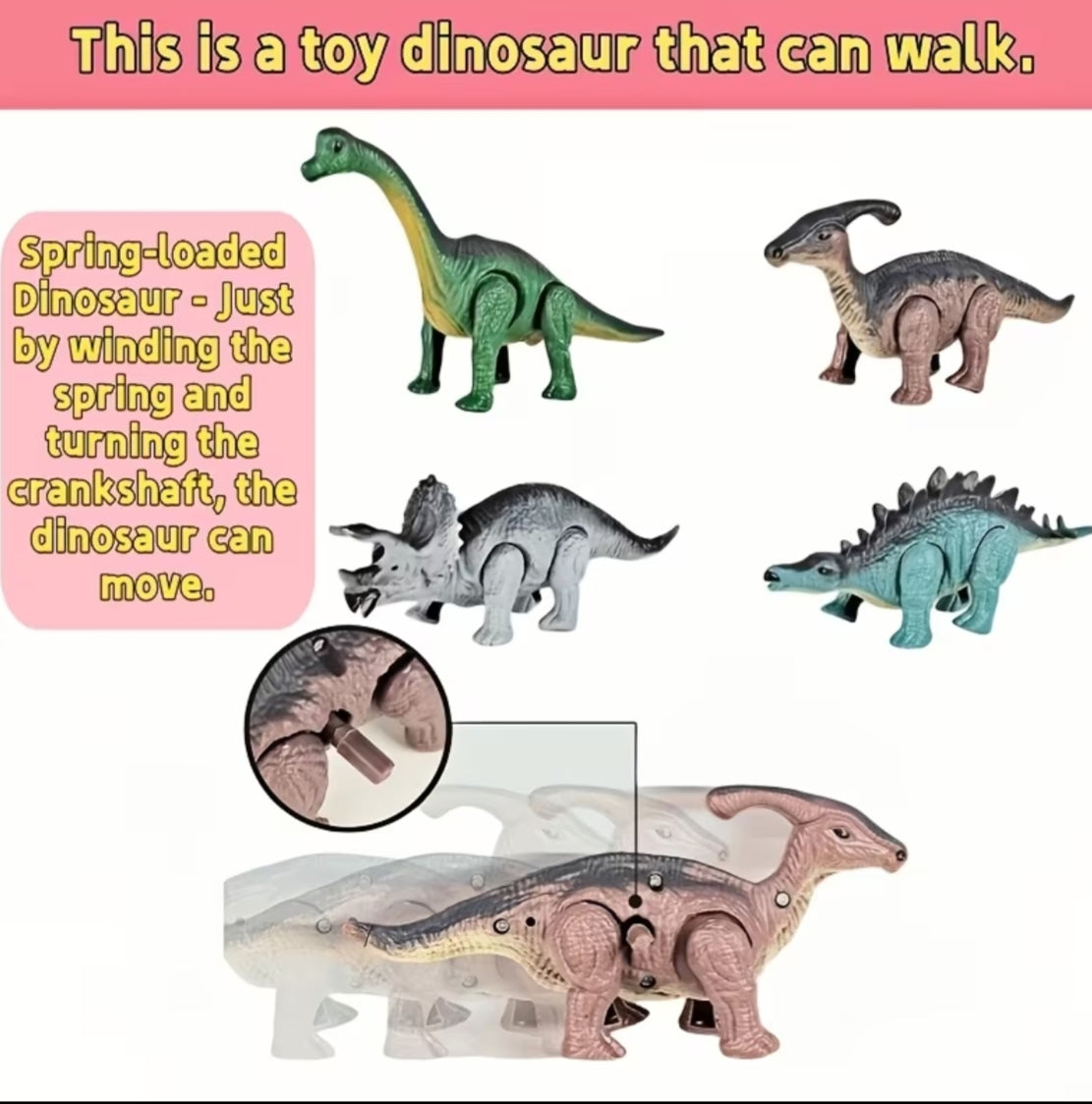 Triassic Dinosaur Tyrannosaurus Rex Brachiosaurus Stegosaurus Wind-Up Power Dinosaur Toy 6pcs Twist Wind-Up Walkable Dinosaur Toy Jurassic Period Velociraptor Bronto, Reborn Tyrant Dragon, Tyrant Velociraptor