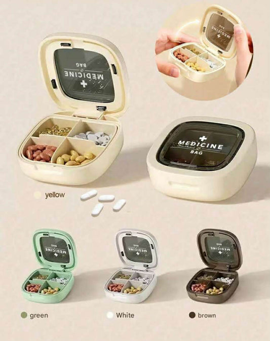 A Fine Square Four-Compartment Storage Box, Daily Medication Tablet Organizer