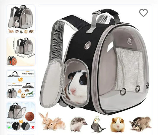 Guinea Pig Backpack Space Capsule Carrier with Transparent Bubble Window for Small Pets, Rabbits & Birds - Black Large