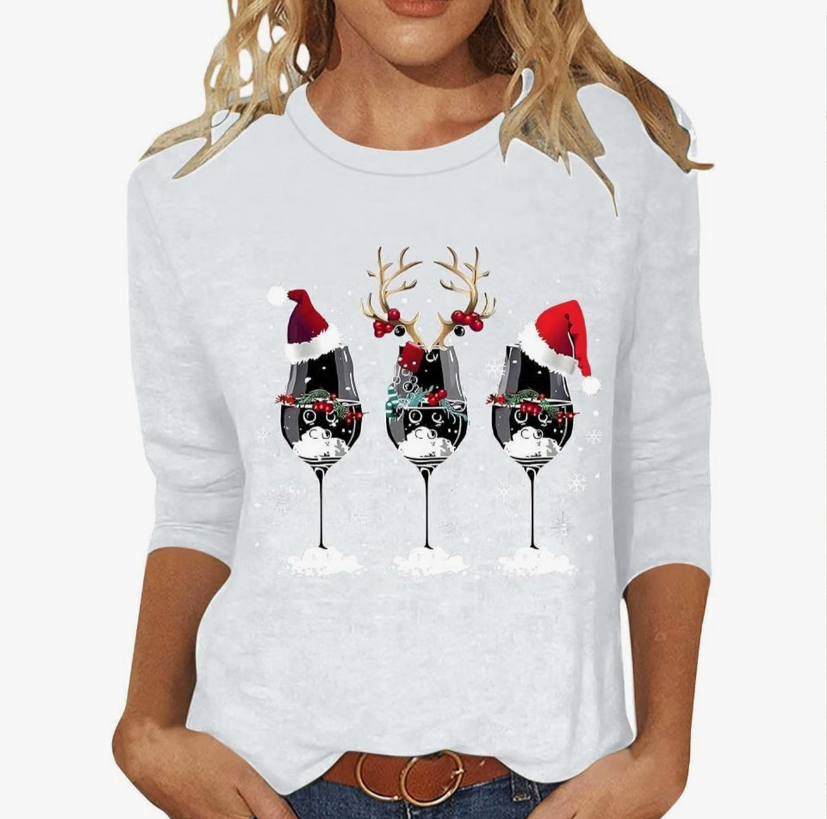 Christmas Jumpers for Women  3/4 Sleeve Printed Sweatshirt Casual Crewneck Pullover Loose Christmas Blouse Tunic T Shirt Ladies Xmas Sweatshirts