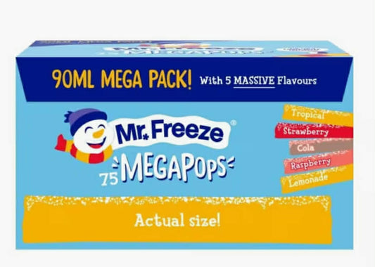 75-Pack Mr Freeze Super Freeze Ice Pops 90ml – Assorted Flavours Bulk Box  Vegan, Gluten-Free Freezepops  Cola, Strawberry, Raspberry, Lemonade, Tropical  Summer Party Drinks, Kids Treats, Event Essentials