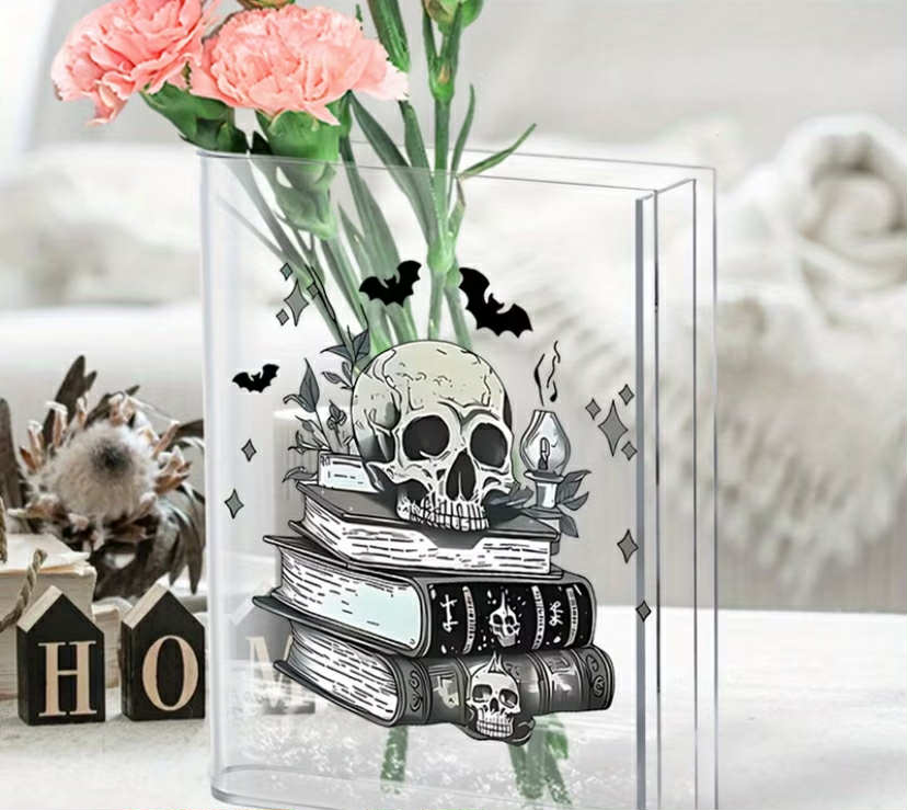 1 pc Gothic Book Vase with Skull & Bats