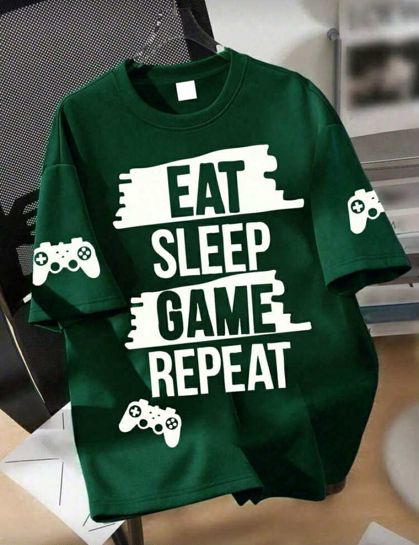 T-Shirt For Boys, "Eat Sleep Game" Slogan Top, Spring & Summer School Daily Wear.