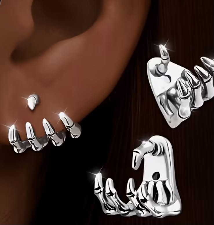1 Pair Women's Gothic Bone Earrings - Handmade Skull & Hand Bone, Hypoallergenic, Year-Round Elegant Gift, Minimalist Four-Claw Bone Ear Studs for Daily Wear,