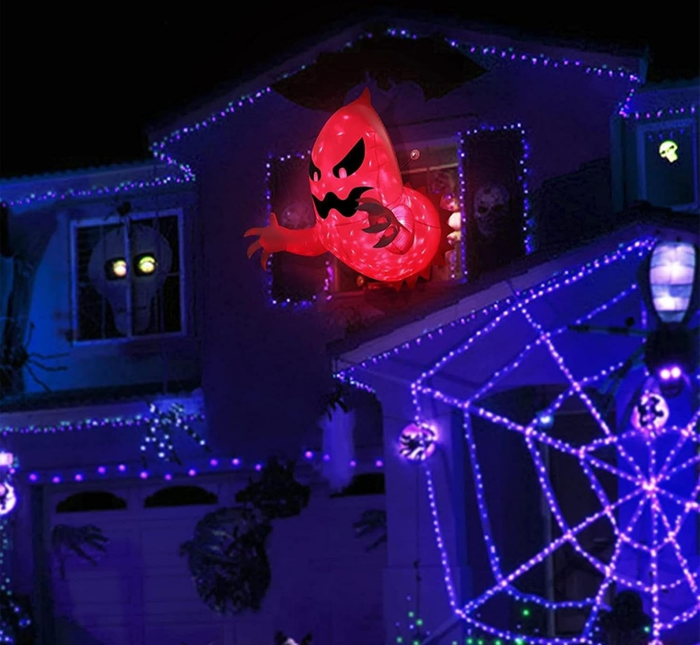 4.5ft Halloween Inflatable Scary Flying Ghost Broke Out From Window Halloween Inflatables Outdoor Decorations With Build-in LED Blow Up Scary