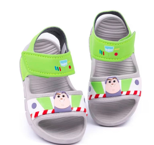 Toy Story Buzz Lightyear Kids Sandals Boys Sliders with Supportive Strap Green and Grey Summer Pool and Play Shoes for Toddlers Slip-on Beach Footwear Fun Merchandise Gift for Children
