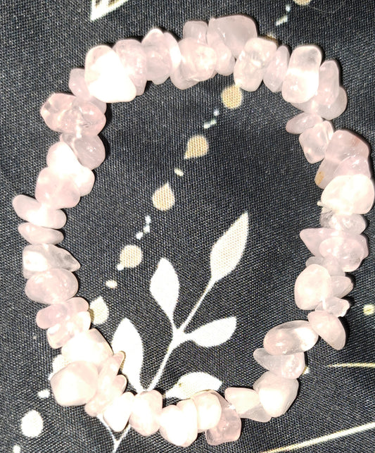 Real crystal pink rose quartz chip bracelet