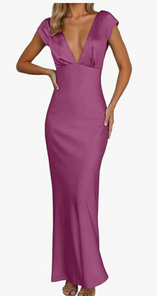 Elegant Satin Midi Dress Women's V-Neck Backless Detail Cocktail Party Evening Dress Summer Casual Dress Fashion Comfortable Stylish
