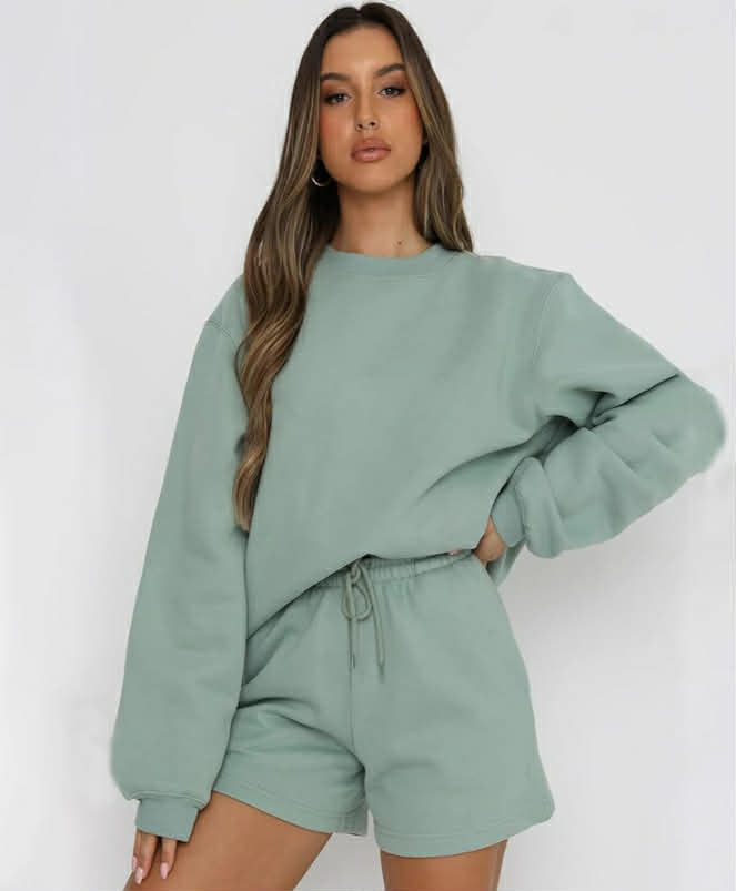 Women 2 Piece Outfits Sweat Shorts Sets Oversized Casual Lounge Matching Set Sweatsuit Tracksuit Fall Clothes
