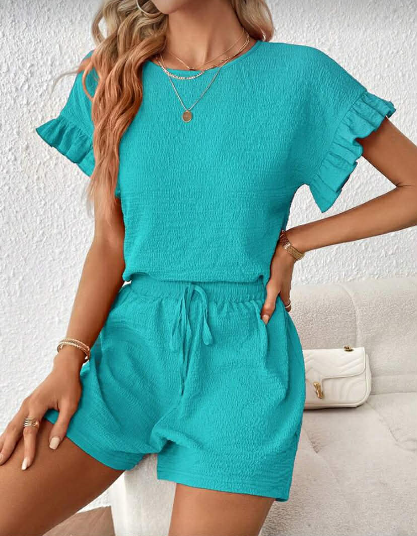 Essnce 2 pcs Women Short Sleeve Top & Elastic Waist Shorts Set