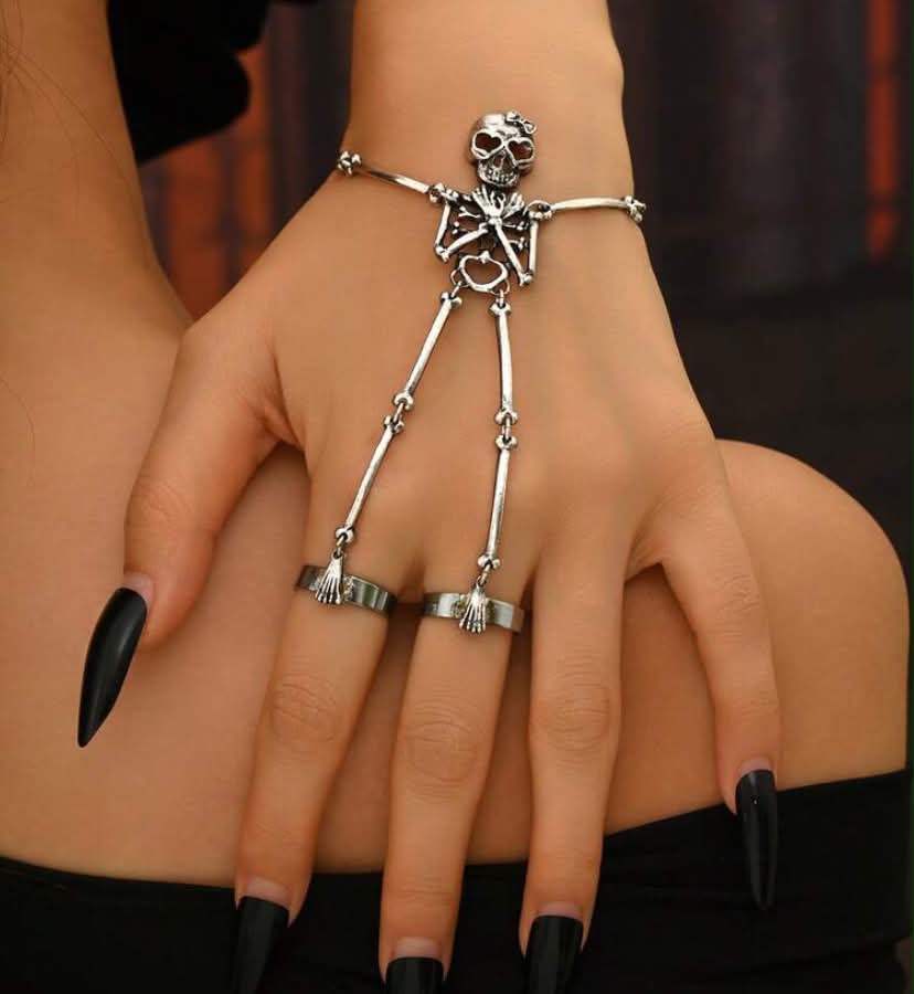 1pc Vintage Gothic Punk Skull Bone Fingerless Bracelet, Fashion