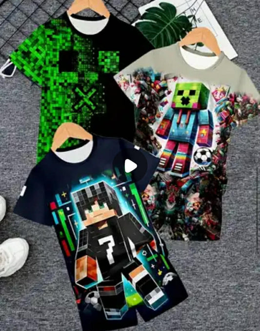6pcs, Fashion Creative Cartoon Pattern, Boys' Casual 3D Print T-Shirt and Shorts Set,