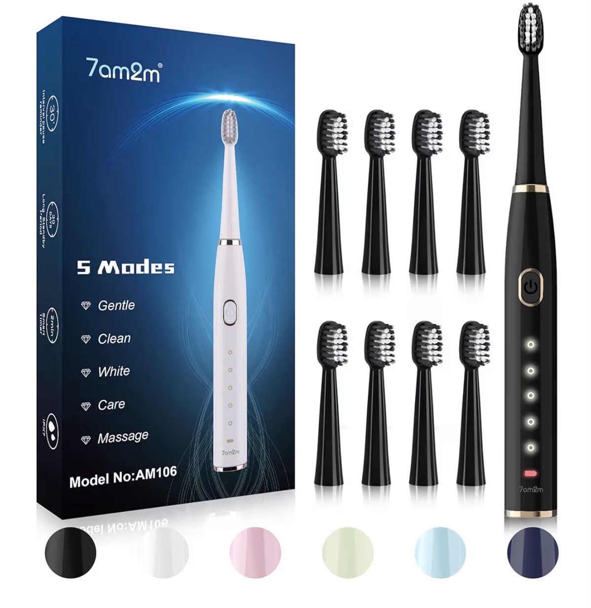 Sonic Electric Toothbrush for Adults and Kids- High Power Rechargeable Toothbrushes with 8 Brush Heads,5 Adjustable Modes, Built-in 2-Minute Smart Timer,4 Hours Fast Charge for 75 Days(Black)