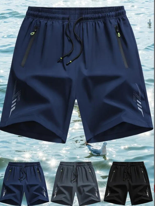 Men's Solid-color Quick-drying Shorts, Casual Slightly Elastic Drawstring Shorts