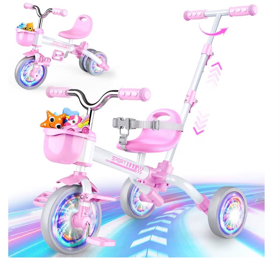 5-in-1 Balance Bike, Toys for 1-5 Girls Toddler Trike Tricycle